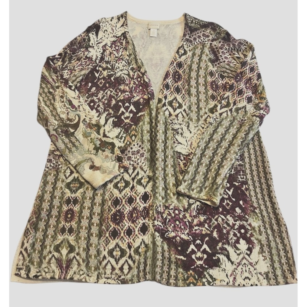 Chico's Printed Scroll Cardigan Sweater Womens sz 3 (16/18 XL) Barogue/Paisley